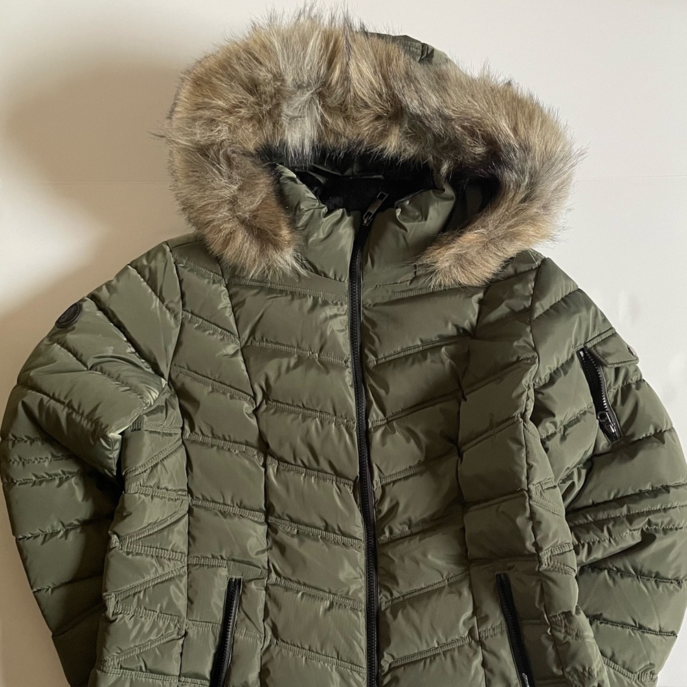 Nautica puffer jacket with detachable fake fur hood